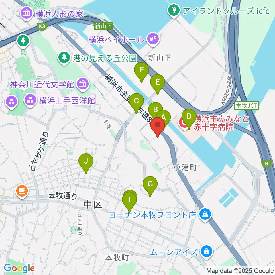 横浜市中スポーツセンター周辺のカフェ一覧地図