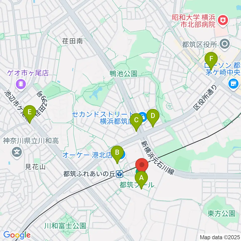 横浜市都筑プール周辺のカフェ一覧地図