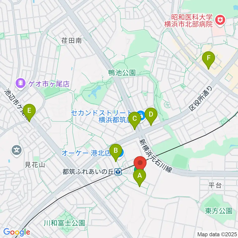 横浜市都筑プール周辺のカフェ一覧地図