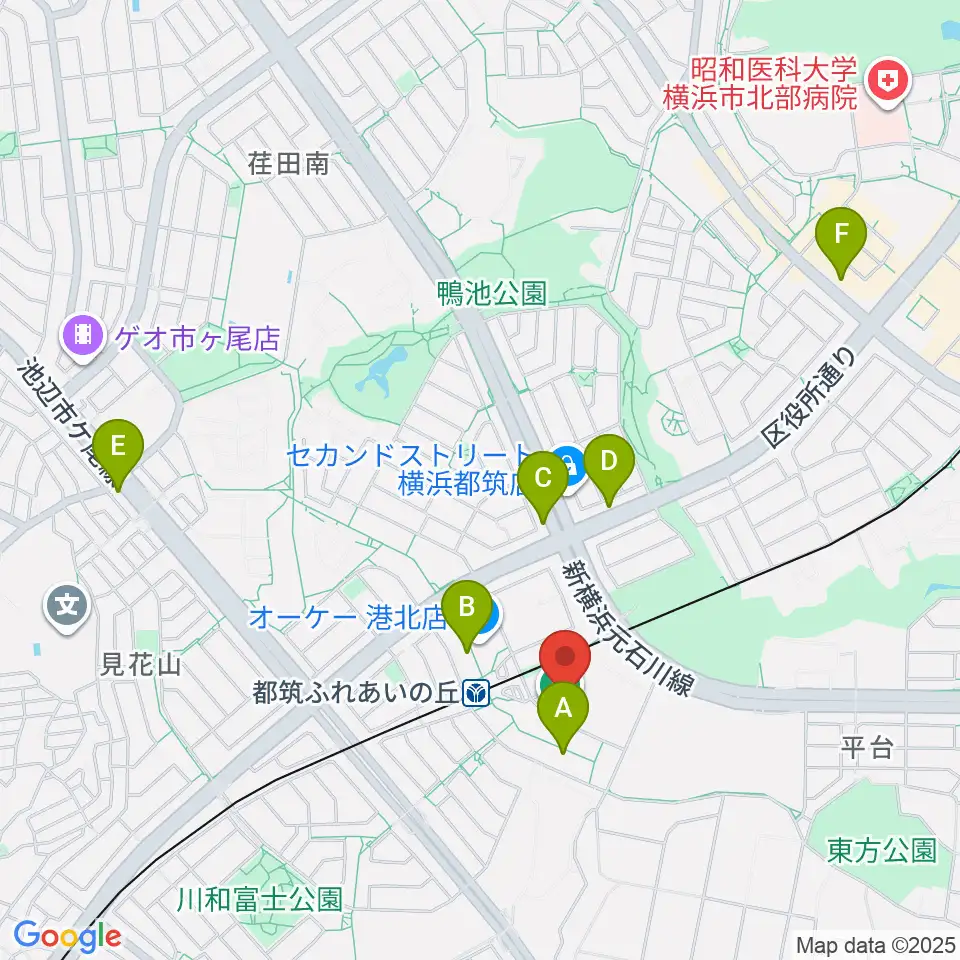横浜市都筑プール周辺のカフェ一覧地図
