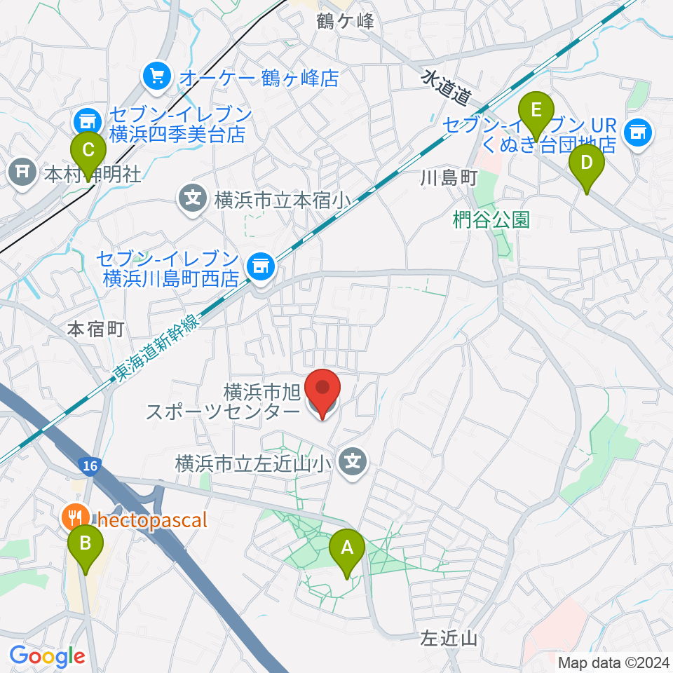 横浜市旭スポーツセンター周辺のカフェ一覧地図