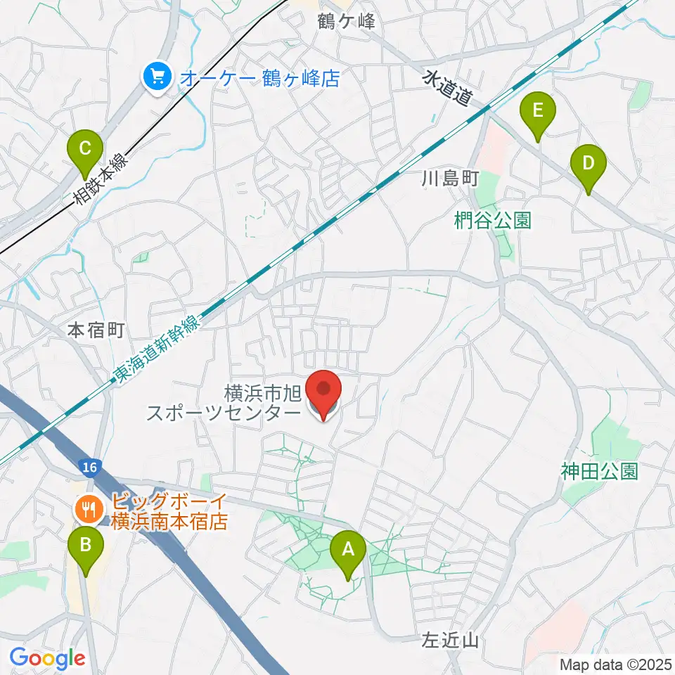 横浜市旭スポーツセンター周辺のカフェ一覧地図