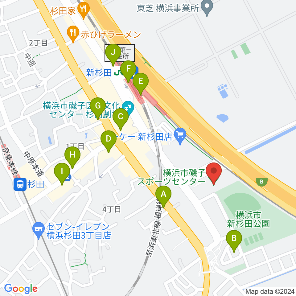 横浜市磯子スポーツセンター周辺のカフェ一覧地図