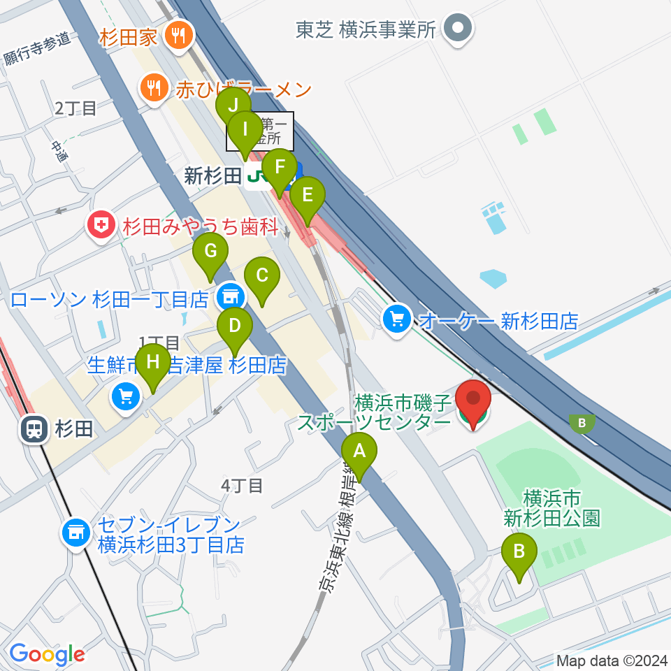 横浜市磯子スポーツセンター周辺のカフェ一覧地図