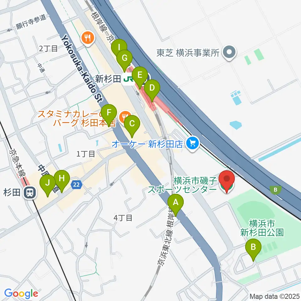 横浜市磯子スポーツセンター周辺のカフェ一覧地図