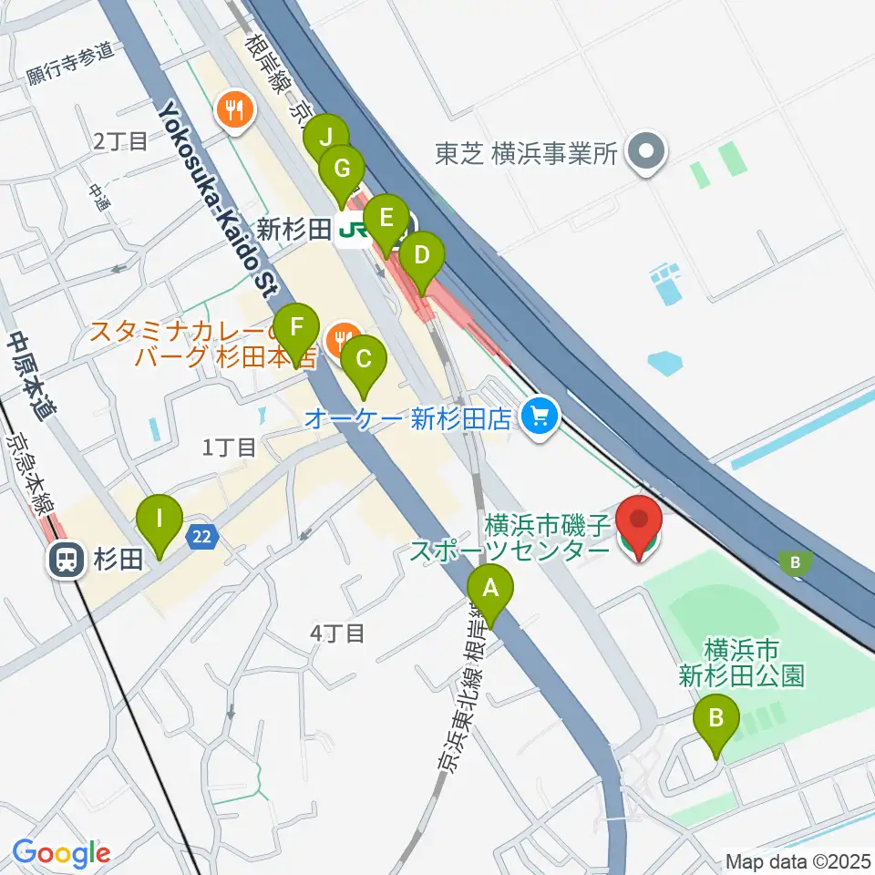 横浜市磯子スポーツセンター周辺のカフェ一覧地図