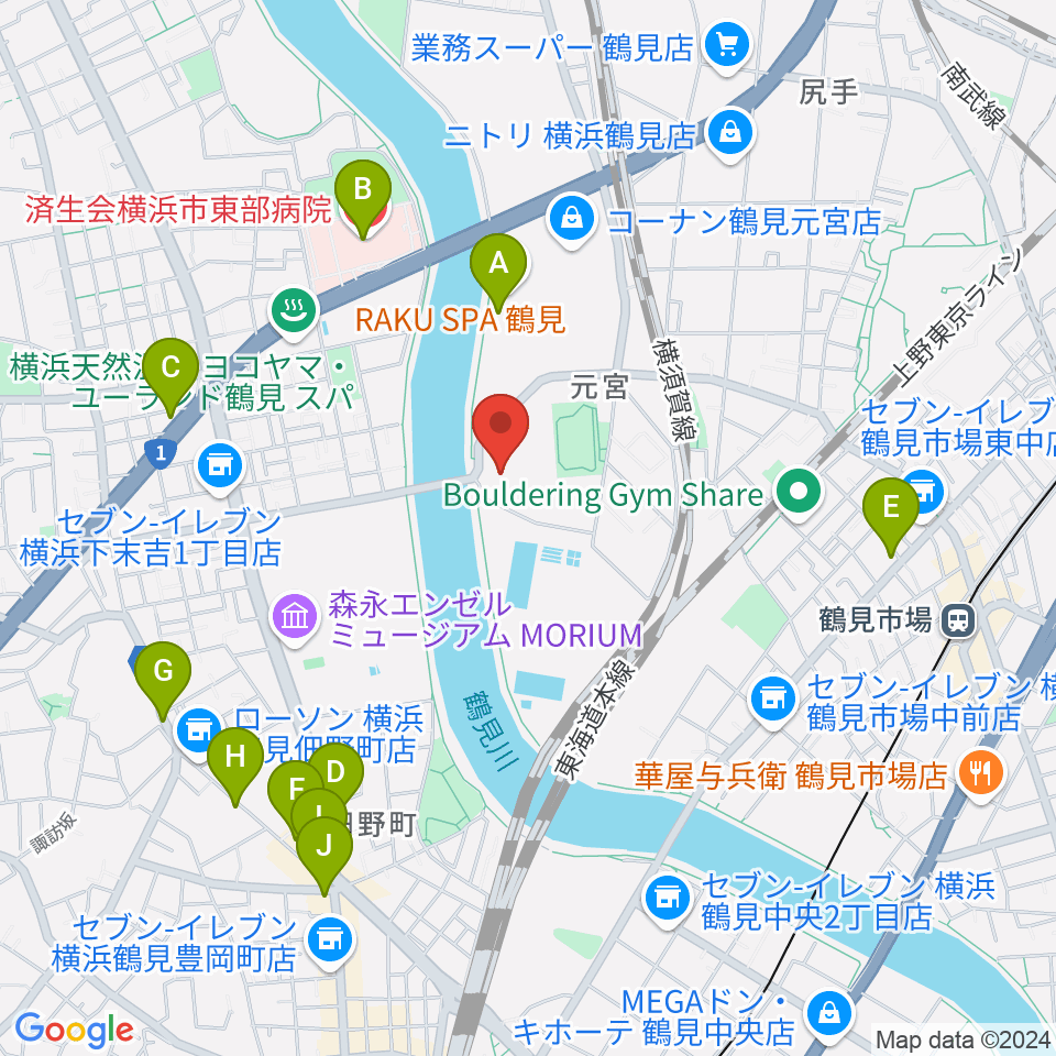 横浜市鶴見スポーツセンター周辺のカフェ一覧地図