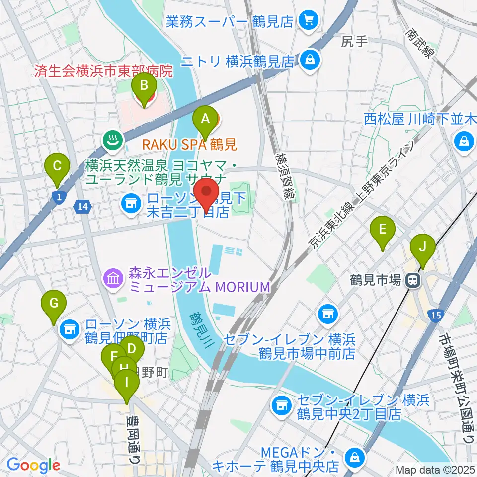 横浜市鶴見スポーツセンター周辺のカフェ一覧地図