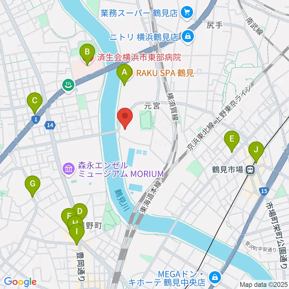 横浜市鶴見スポーツセンター周辺のカフェ一覧地図