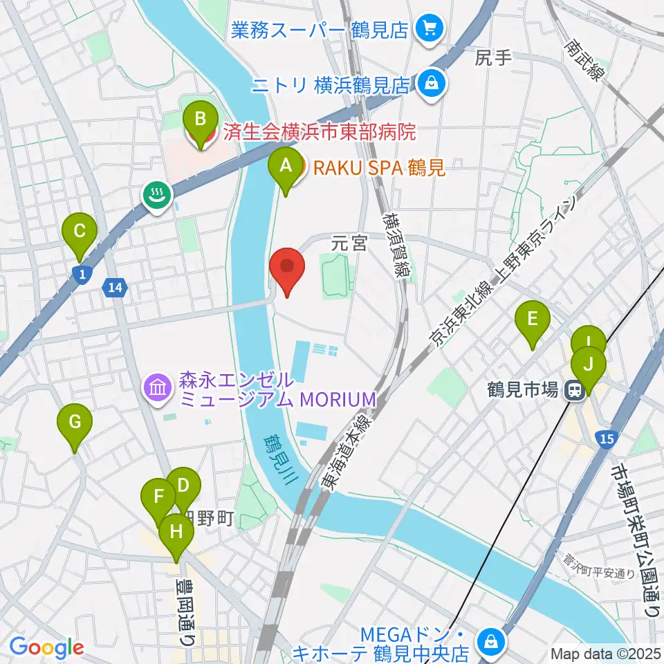 横浜市鶴見スポーツセンター周辺のカフェ一覧地図