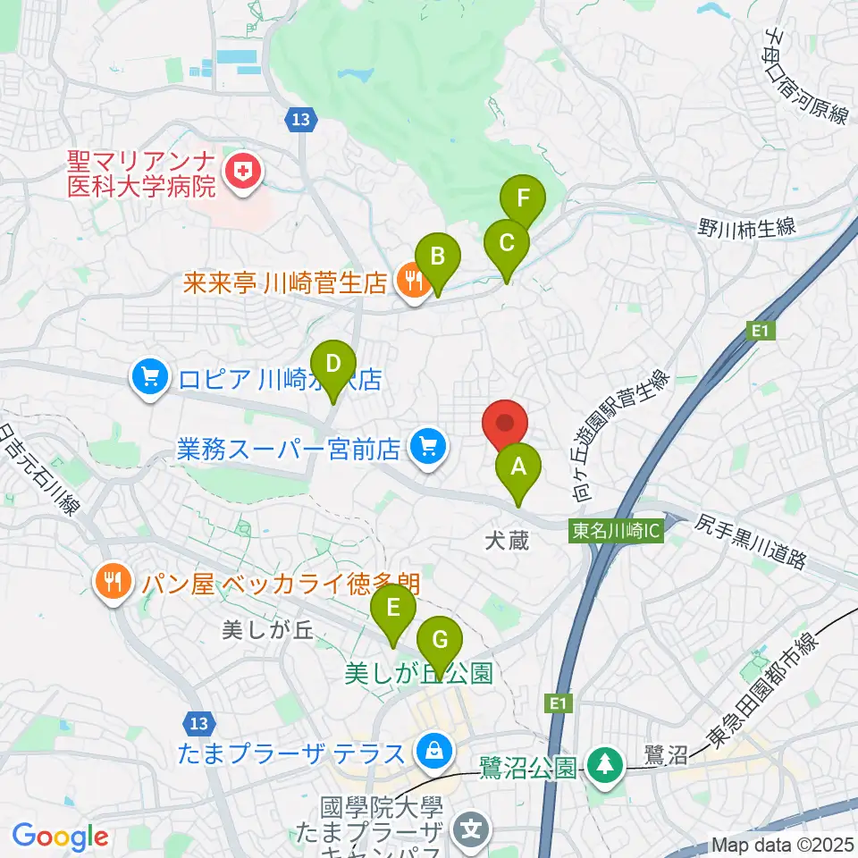 川崎市宮前スポーツセンター周辺のカフェ一覧地図
