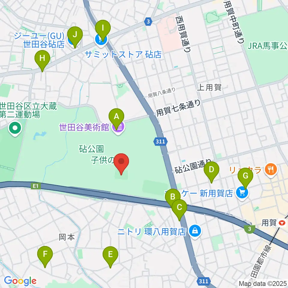 砧公園小サッカー場周辺のカフェ一覧地図