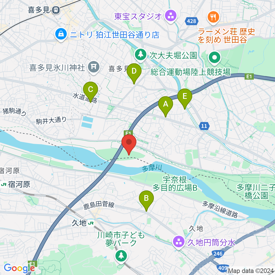 目黒区砧野球場周辺のカフェ一覧地図