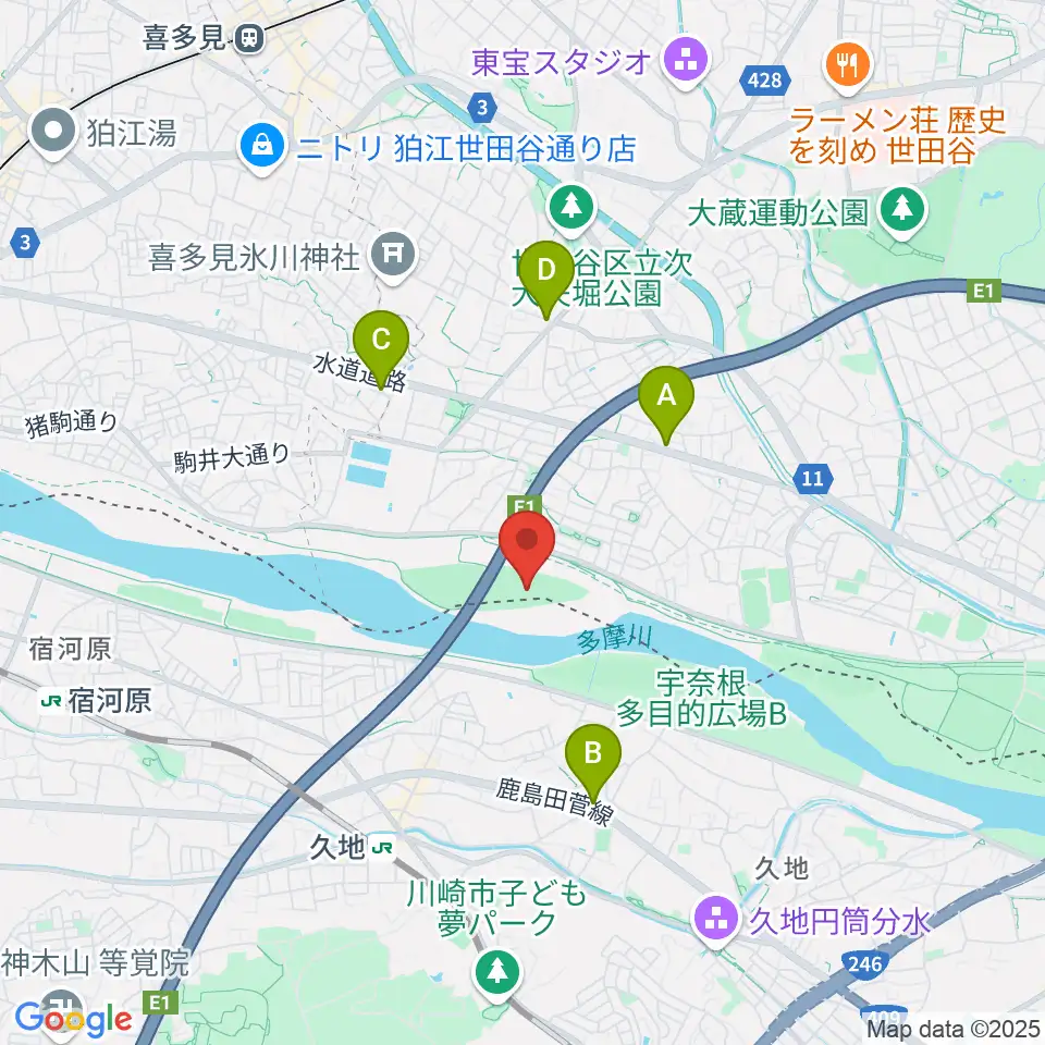 目黒区砧野球場周辺のカフェ一覧地図