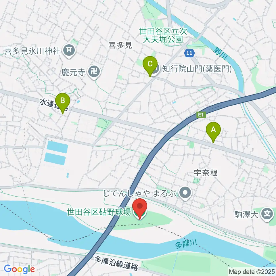 目黒区砧野球場周辺のカフェ一覧地図