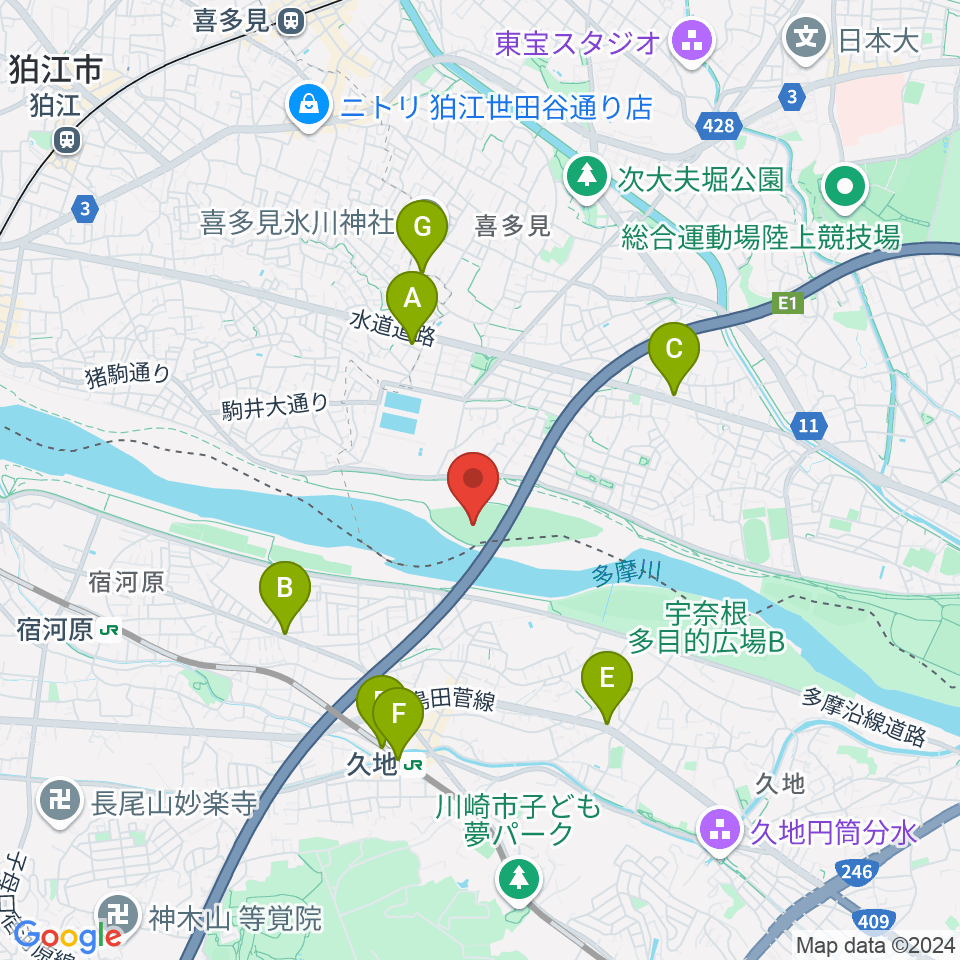 目黒区砧サッカー場周辺のカフェ一覧地図