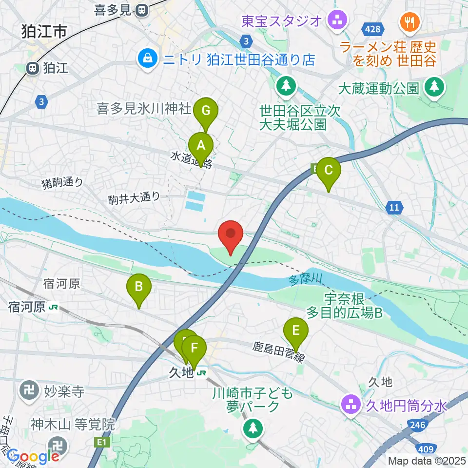 目黒区砧サッカー場周辺のカフェ一覧地図