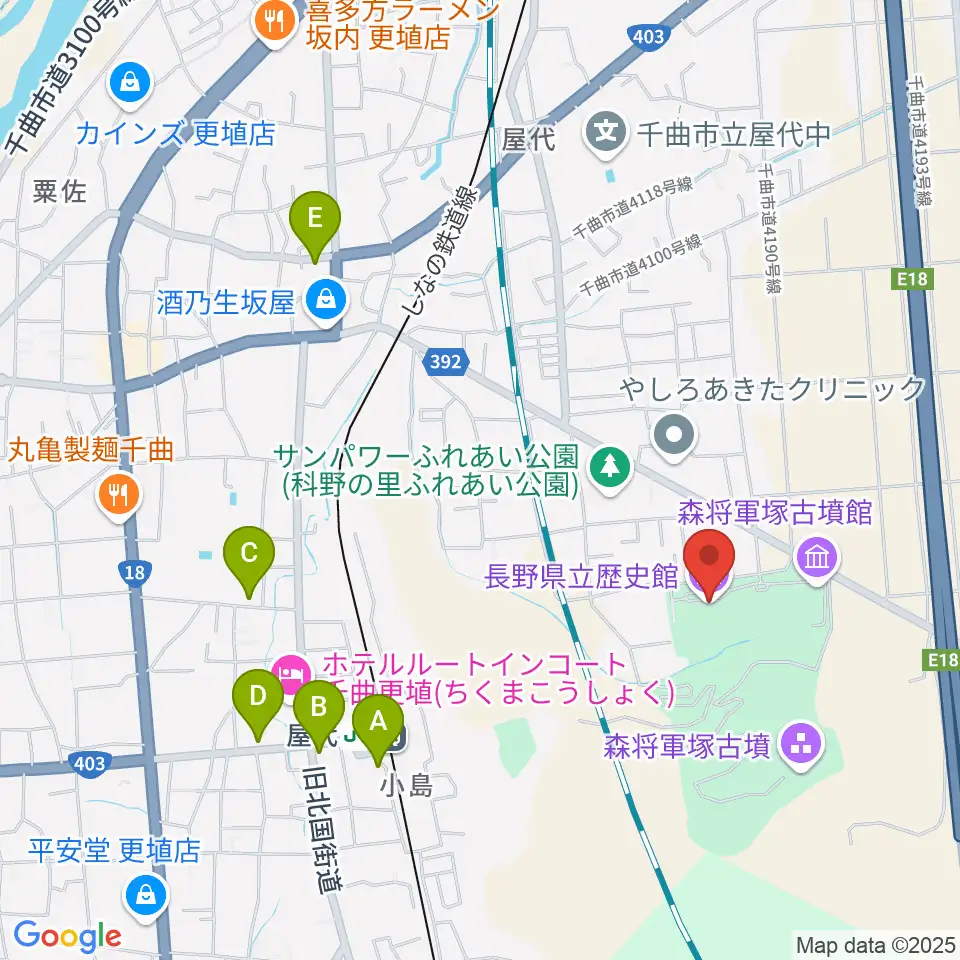 長野県立歴史館周辺のカフェ一覧地図