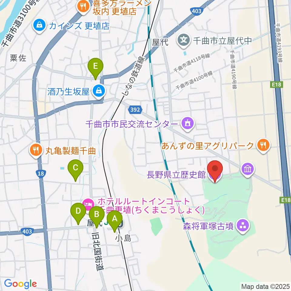 長野県立歴史館周辺のカフェ一覧地図