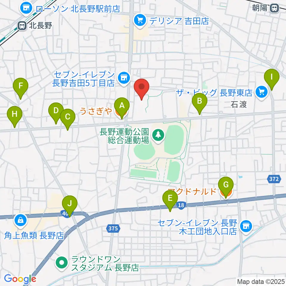 長野運動公園総合体育館周辺のカフェ一覧地図