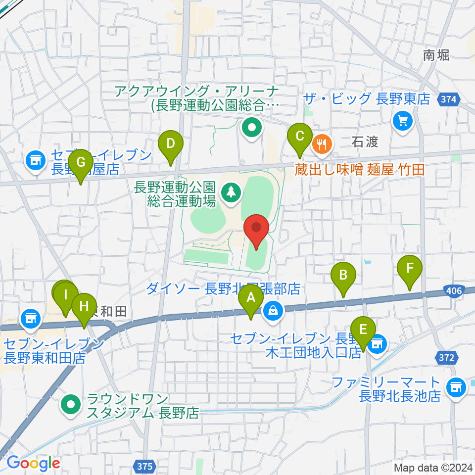 長野運動公園陸上サブトラック周辺のカフェ一覧地図