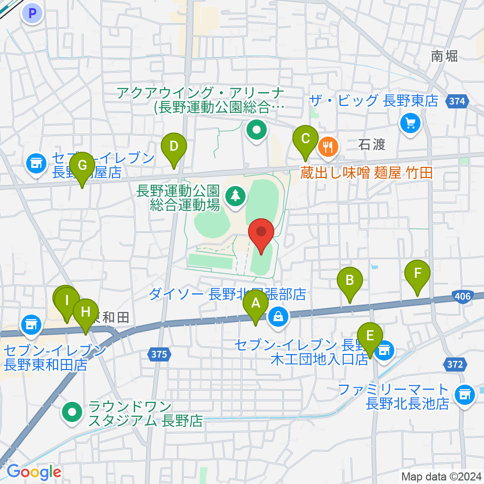 長野運動公園陸上サブトラック周辺のカフェ一覧地図