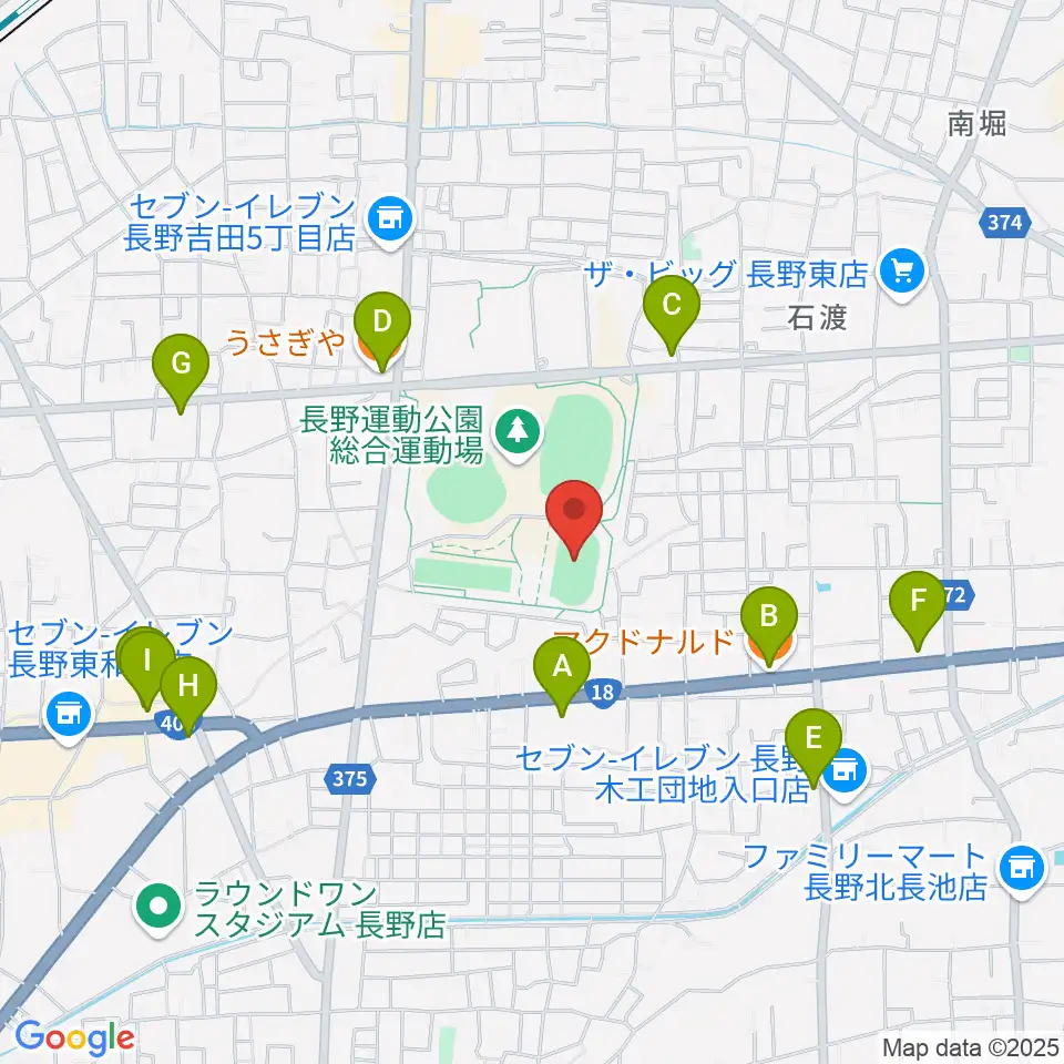 長野運動公園陸上サブトラック周辺のカフェ一覧地図