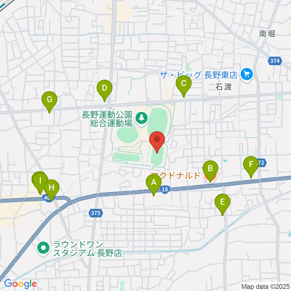 長野運動公園陸上サブトラック周辺のカフェ一覧地図