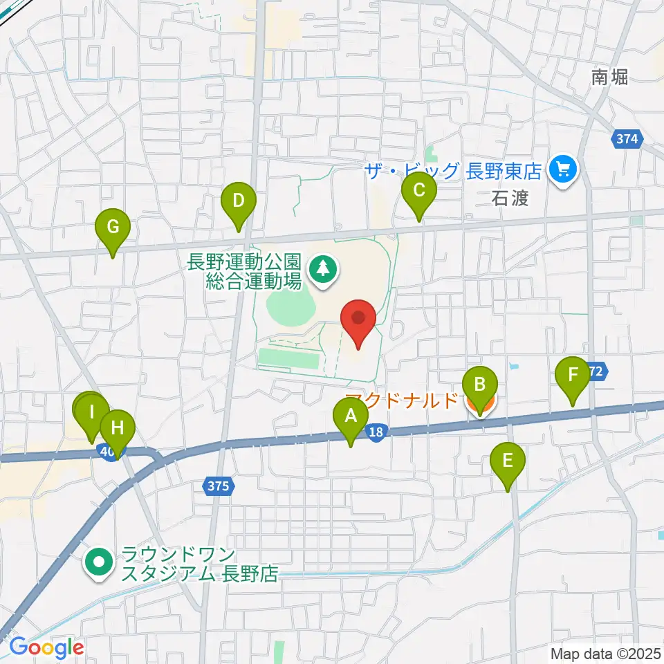 長野運動公園陸上サブトラック周辺のカフェ一覧地図