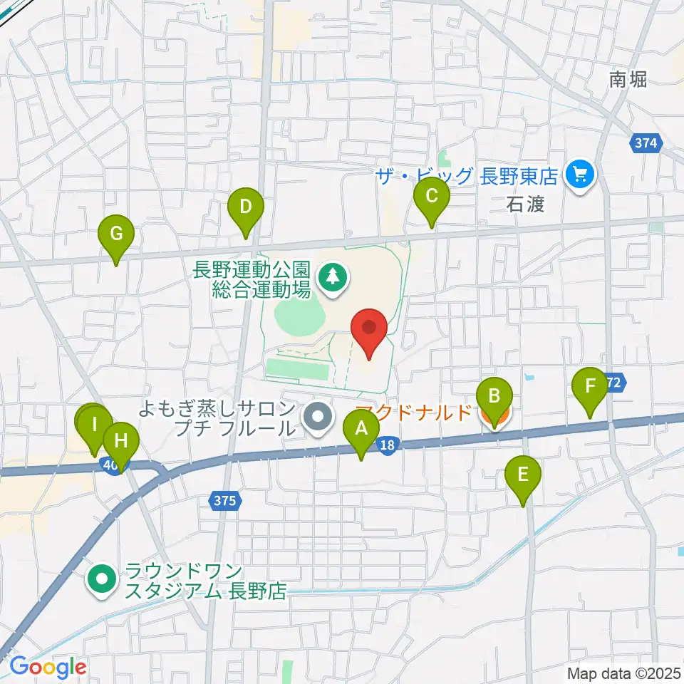 長野運動公園陸上サブトラック周辺のカフェ一覧地図