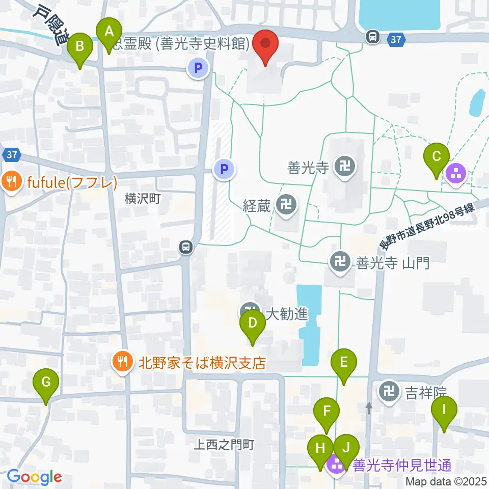 善光寺史料館・日本忠霊殿周辺のカフェ一覧地図
