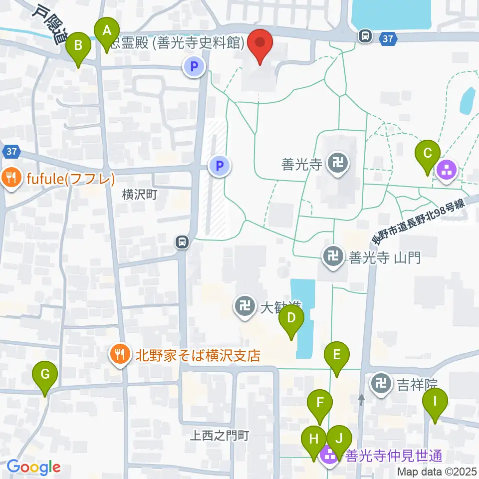善光寺史料館・日本忠霊殿周辺のカフェ一覧地図