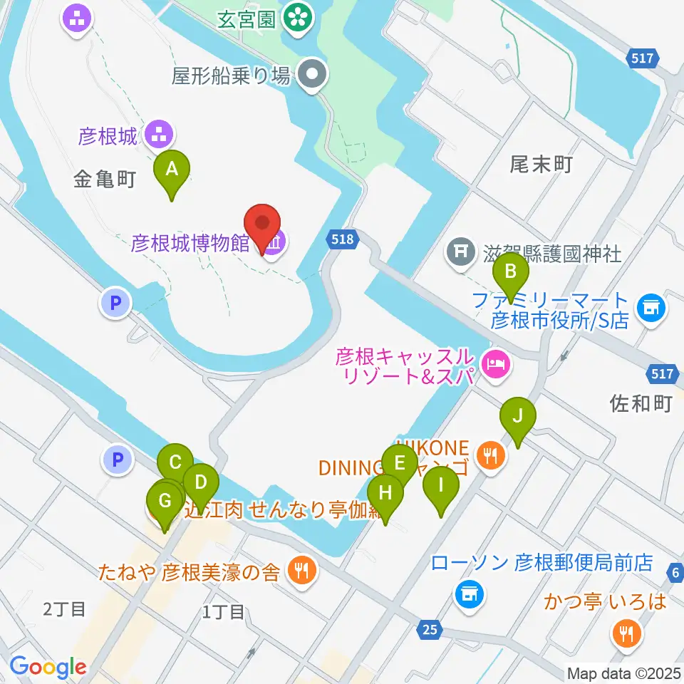 彦根城博物館周辺のカフェ一覧地図