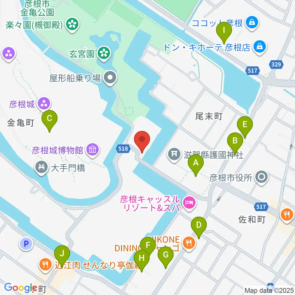 彦根市開国記念館周辺のカフェ一覧地図
