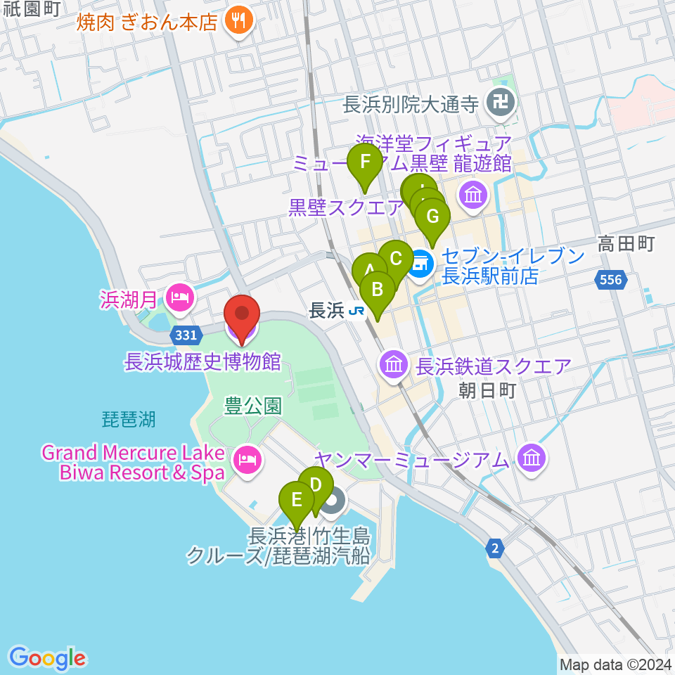 長浜城歴史博物館周辺のカフェ一覧地図