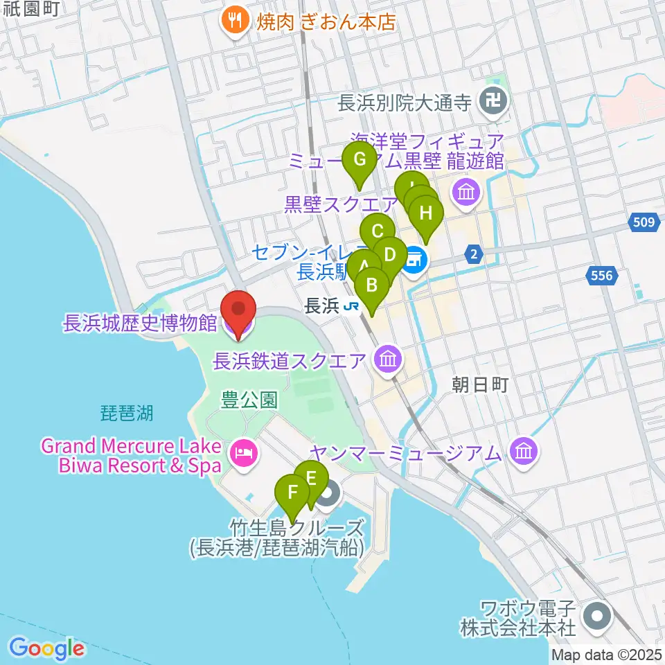 長浜城歴史博物館周辺のカフェ一覧地図