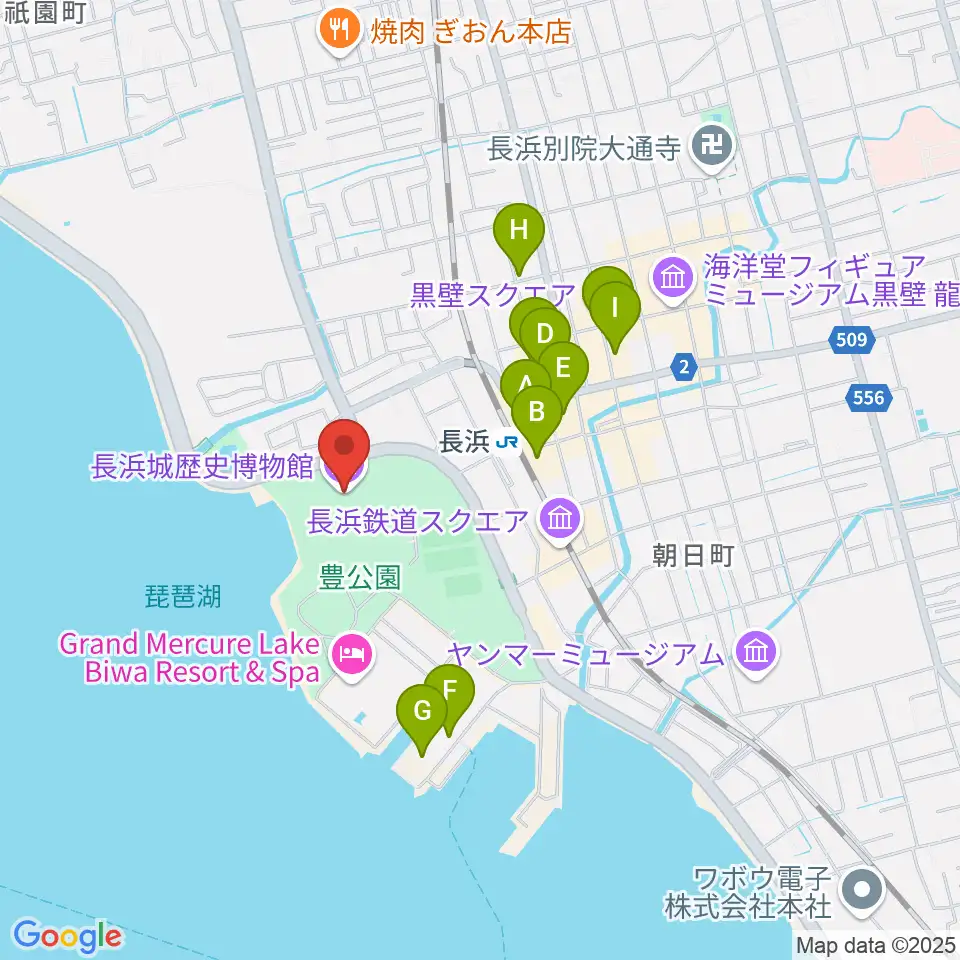 長浜城歴史博物館周辺のカフェ一覧地図