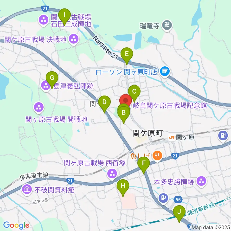岐阜関ケ原古戦場記念館周辺のカフェ一覧地図