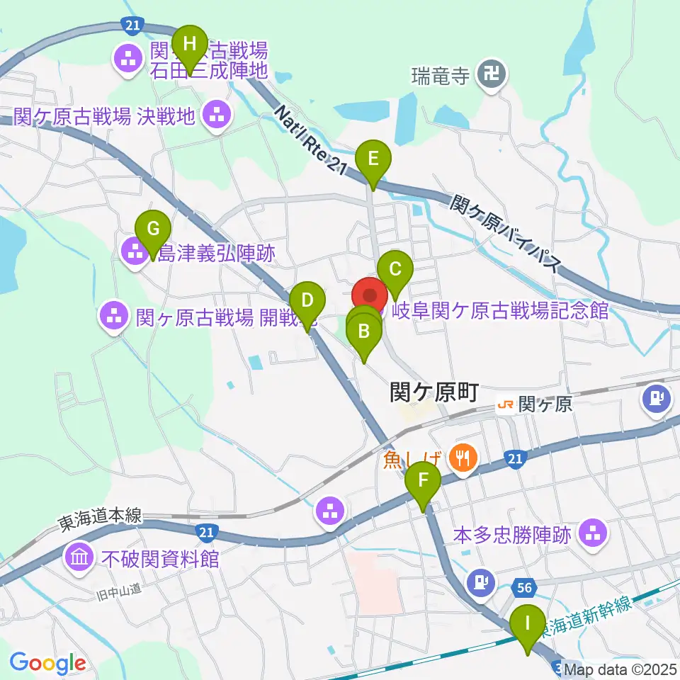 岐阜関ケ原古戦場記念館周辺のカフェ一覧地図
