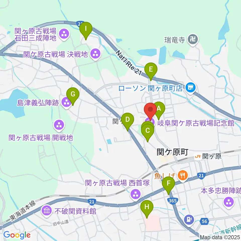 関ケ原町歴史民俗学習館周辺のカフェ一覧地図