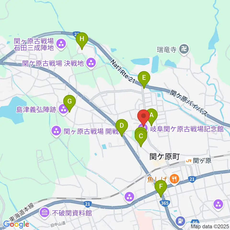 関ケ原町歴史民俗学習館周辺のカフェ一覧地図