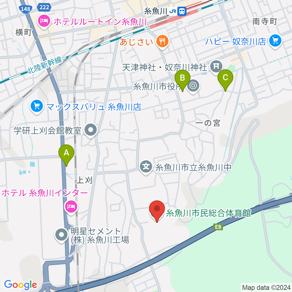 糸魚川市民総合体育館周辺のカフェ一覧地図