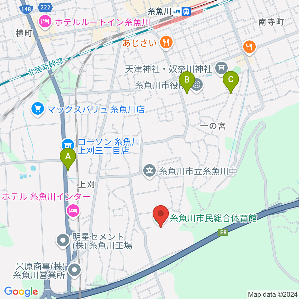 糸魚川市民総合体育館周辺のカフェ一覧地図