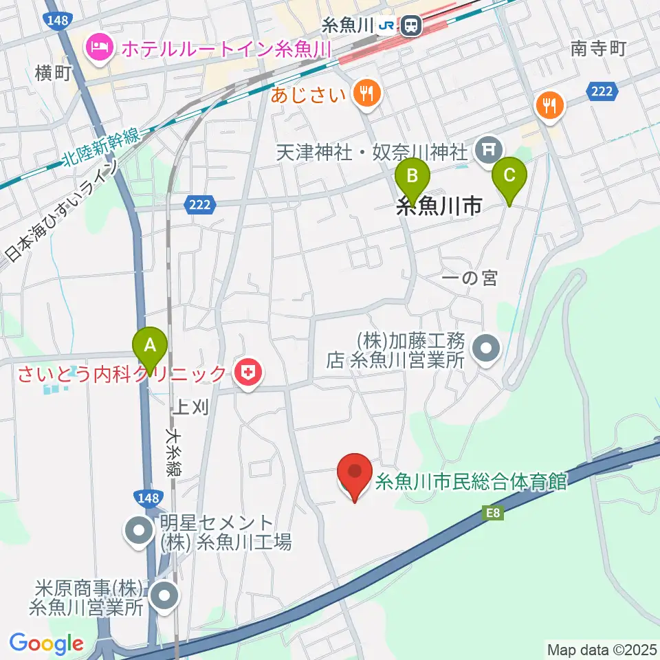 糸魚川市民総合体育館周辺のカフェ一覧地図