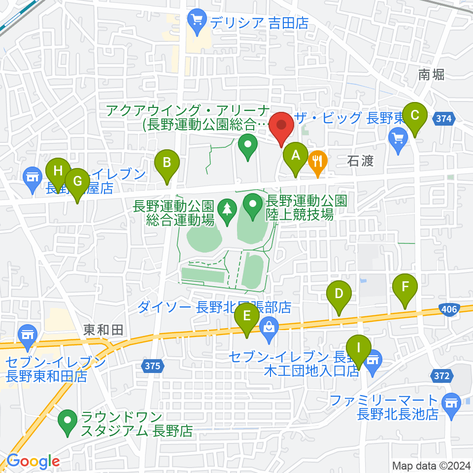 長野運動公園運動広場周辺のカフェ一覧地図