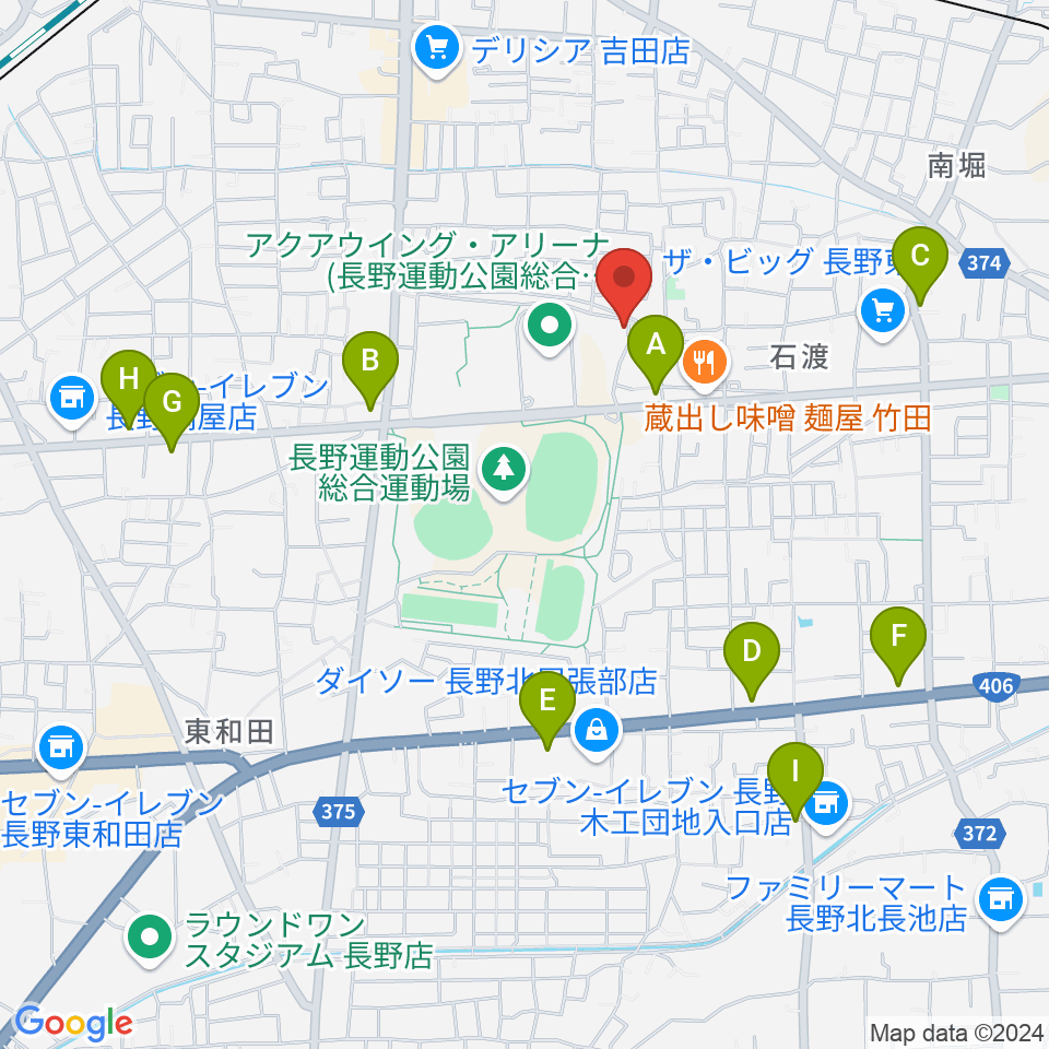 長野運動公園運動広場周辺のカフェ一覧地図