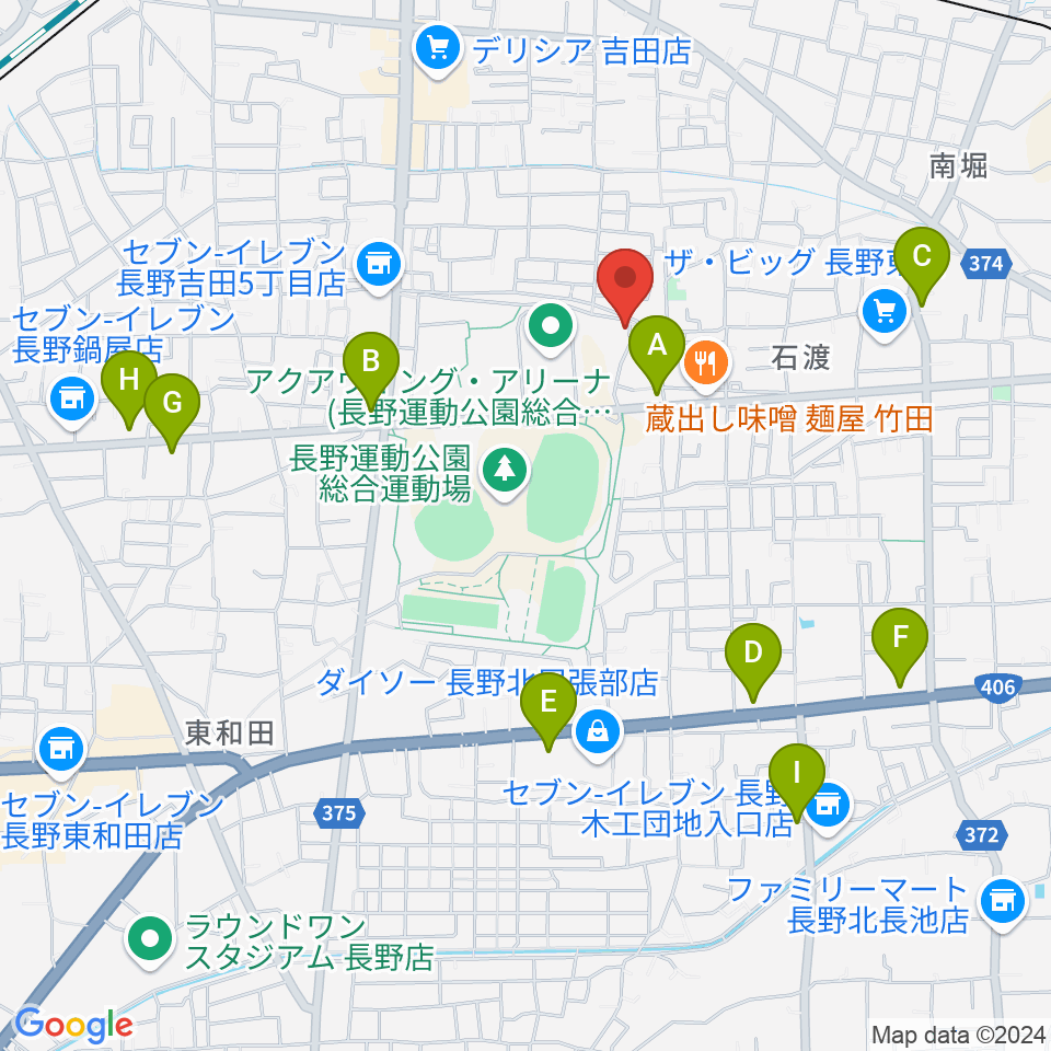 長野運動公園運動広場周辺のカフェ一覧地図