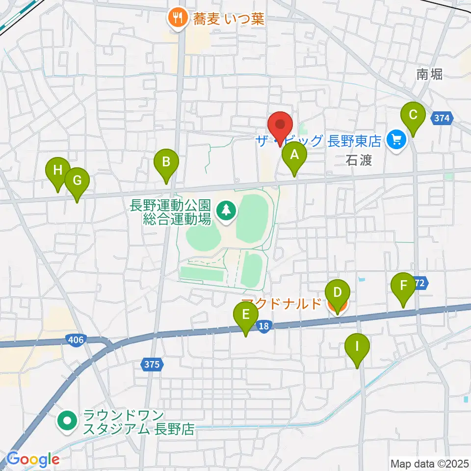 長野運動公園運動広場周辺のカフェ一覧地図
