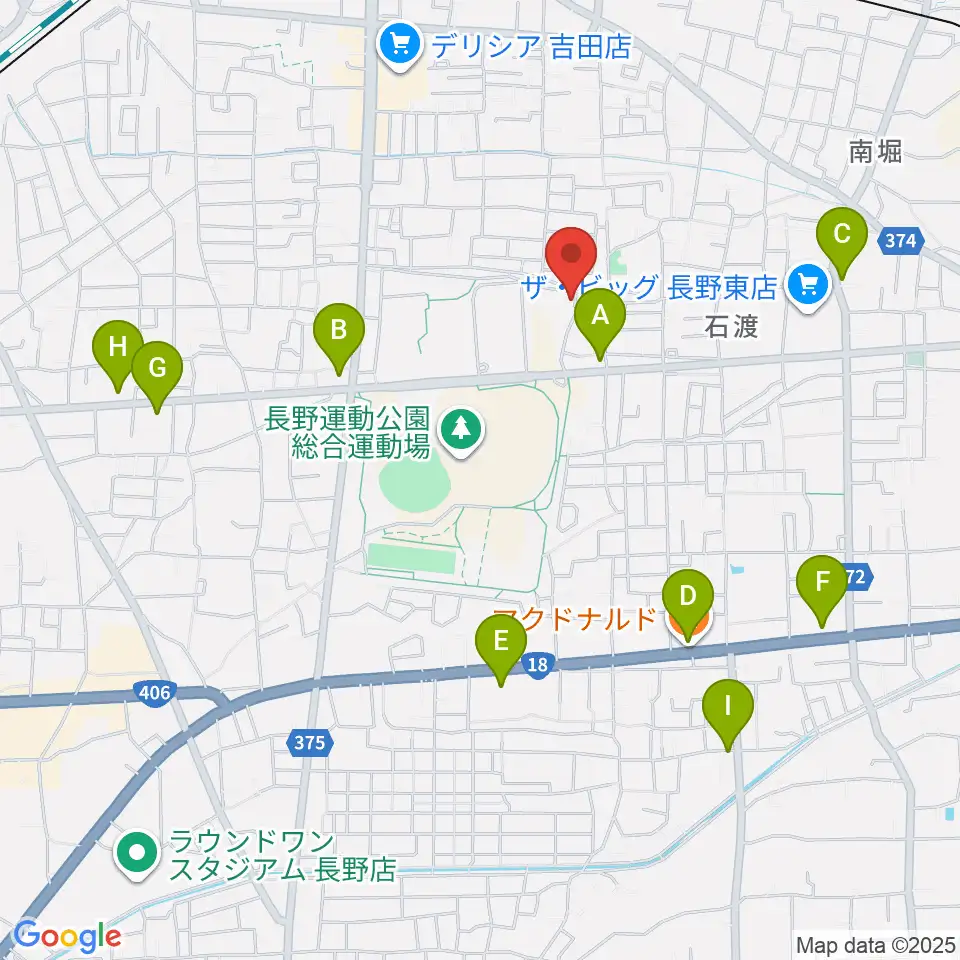 長野運動公園運動広場周辺のカフェ一覧地図