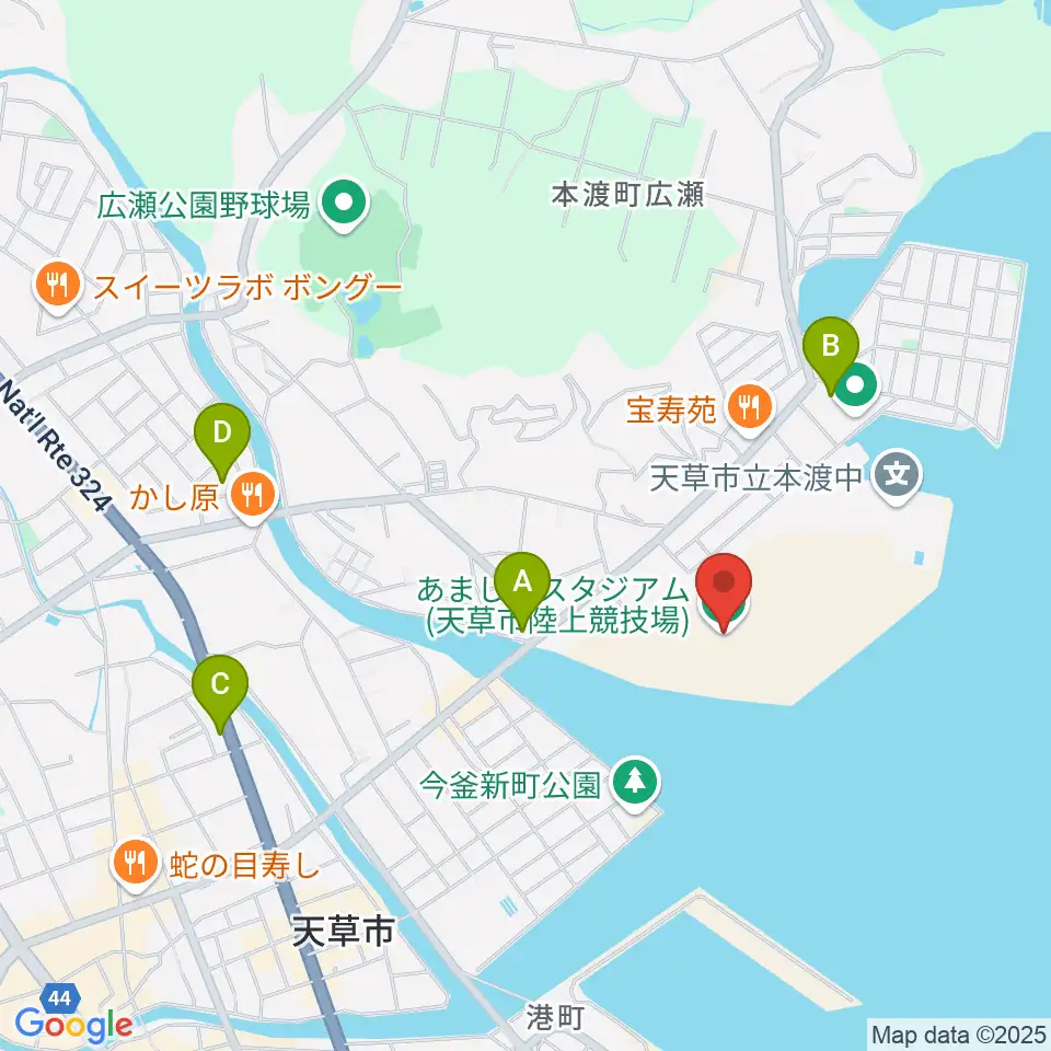 あましんスタジアム周辺のカフェ一覧地図